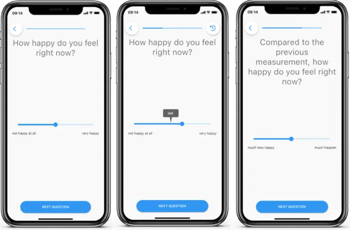 m-Path screenhots illustrating the traditional absolute scale (ABS), the anchored absolute scale (ABS-REL), and the purely relative slider scale (REL).