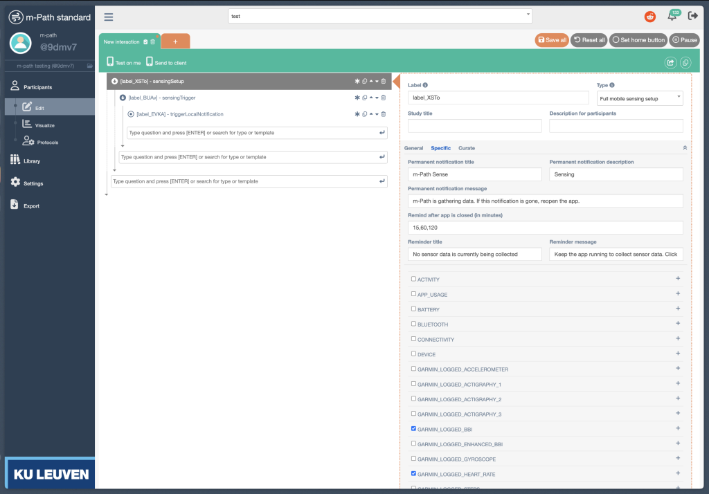 Garmin sensing setup screenshot