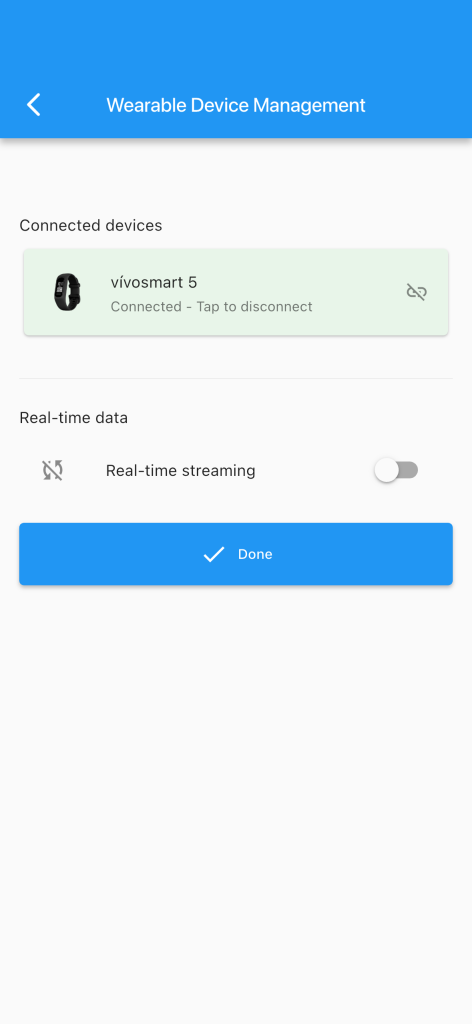 Wearable device management screen